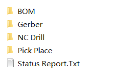 The generated BOM, Gerber, NC Drill and Pick Place folders.