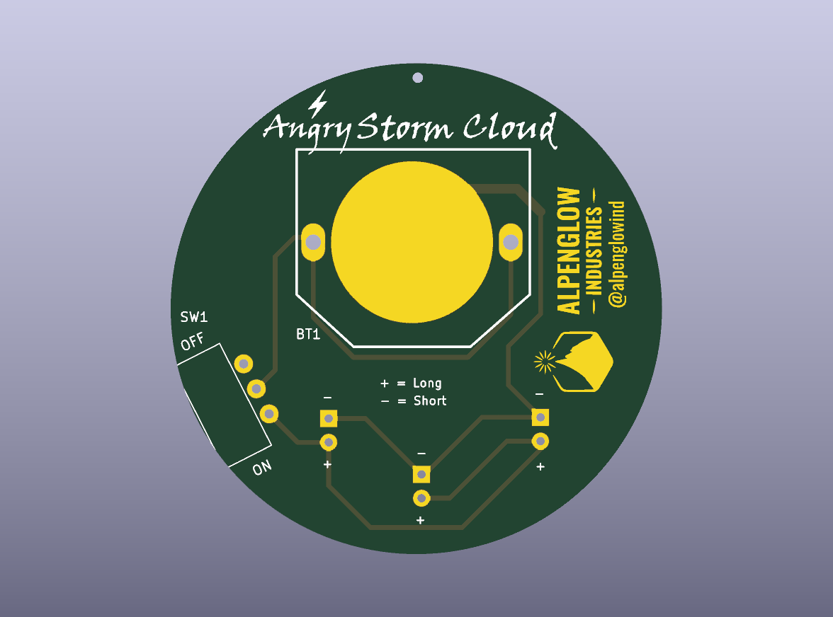 Práctica de soldadura de LED Angry Storm Cloud en PCB desnuda - vista inferior de la PCB desnuda