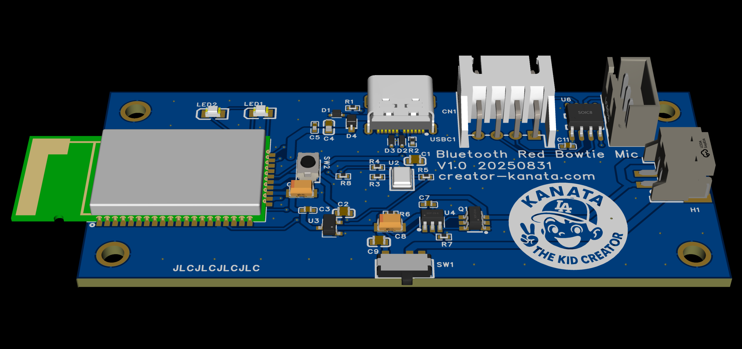 BM83 Bluetooth-Mikrofon- und Lautsprecher-Kit – Frontprojekt-Montageansicht – nur die Komponenten sind im Lieferumfang der Leiterplatte enthalten