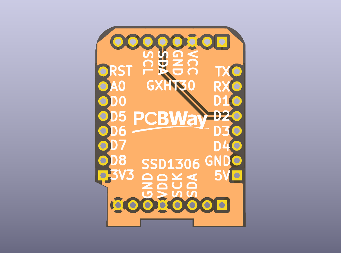 D1 Mini Temperature Humidity OLED Shield Bare PCB - bottom bare PCB view