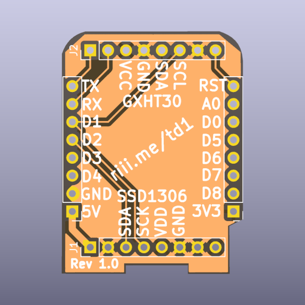 D1 Mini Temperature Humidity OLED Shield Bare PCB - top bare PCB view