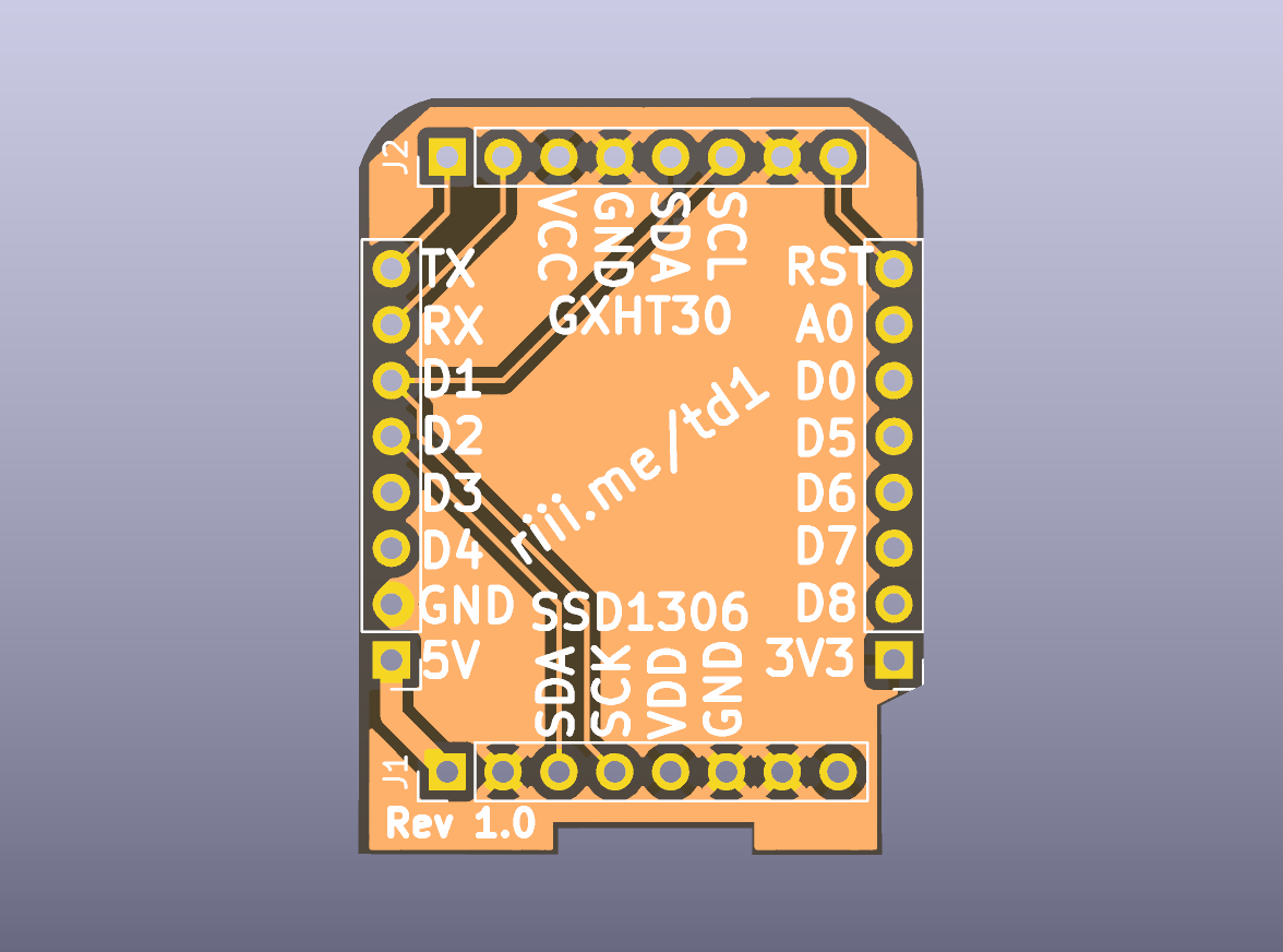 D1 Mini Temperature Humidity OLED Shield Bare PCB - top bare PCB view
