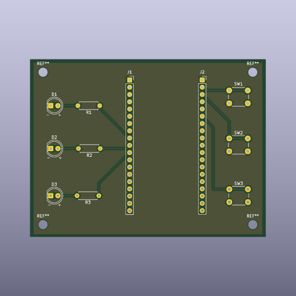 ESP32 3-Button LED Learning Board Bare PCB - top bare PCB view