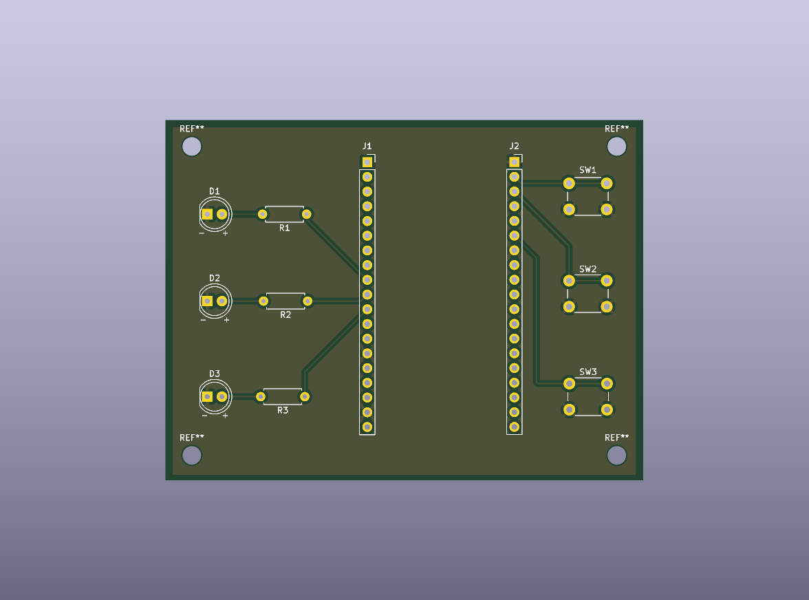 ESP32 3-Tasten-LED-Lernplatine – Ansicht der blanken Leiterplatte von oben