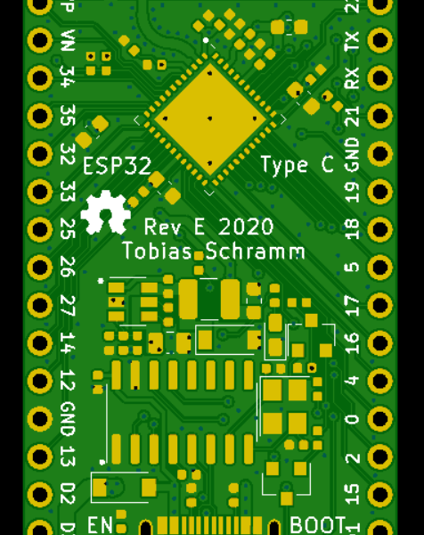 ESP32 Devkit Typ-C Rev E – Frontansicht der unbestückten Leiterplatte (Komponenten nicht enthalten)