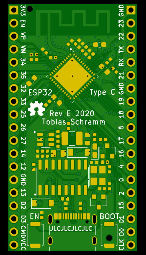 Vista frontal de la placa PCB sin componentes del kit de desarrollo ESP32 Type-C Rev E (componentes no incluidos)