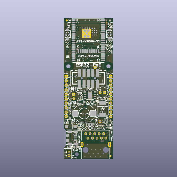 ESP32 PoE Ethernet Development Bare PCB Rev M2 - top bare PCB view