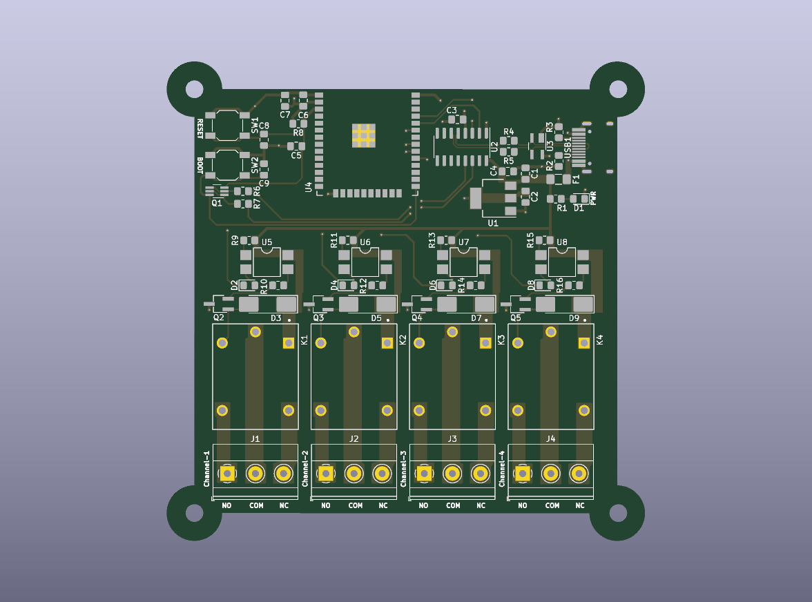 ESP32 WiFi 4-Channel Relay Controller Bare PCB - top bare PCB view