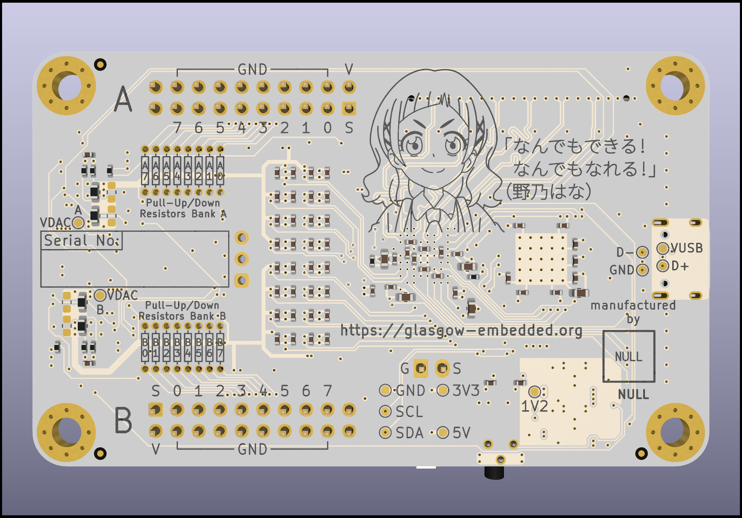 Glasgow revC3 back reference render; bare PCB purchase excludes components