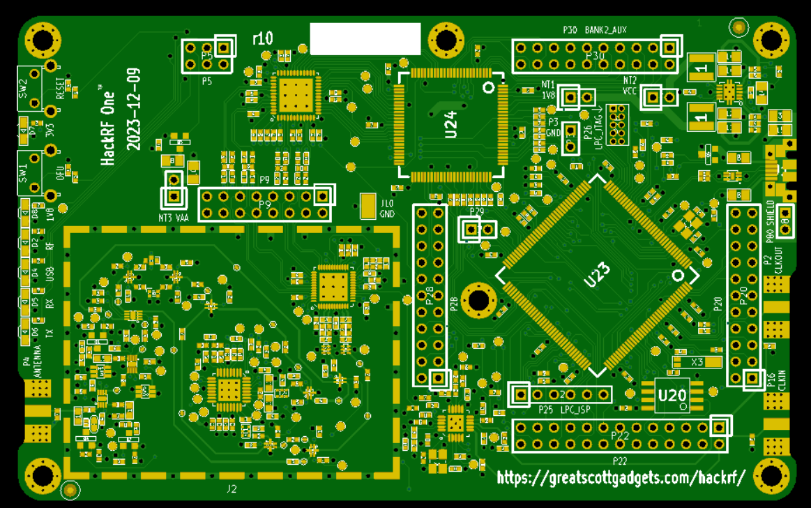 HackRF One four-layer SDR bare PCB — no electronic components included