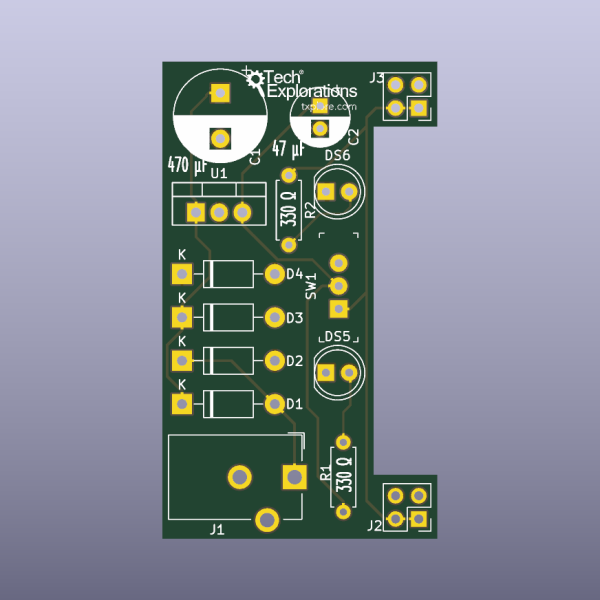 LM7805 5V Breadboard Power Supply Bare PCB V2 - top bare PCB view