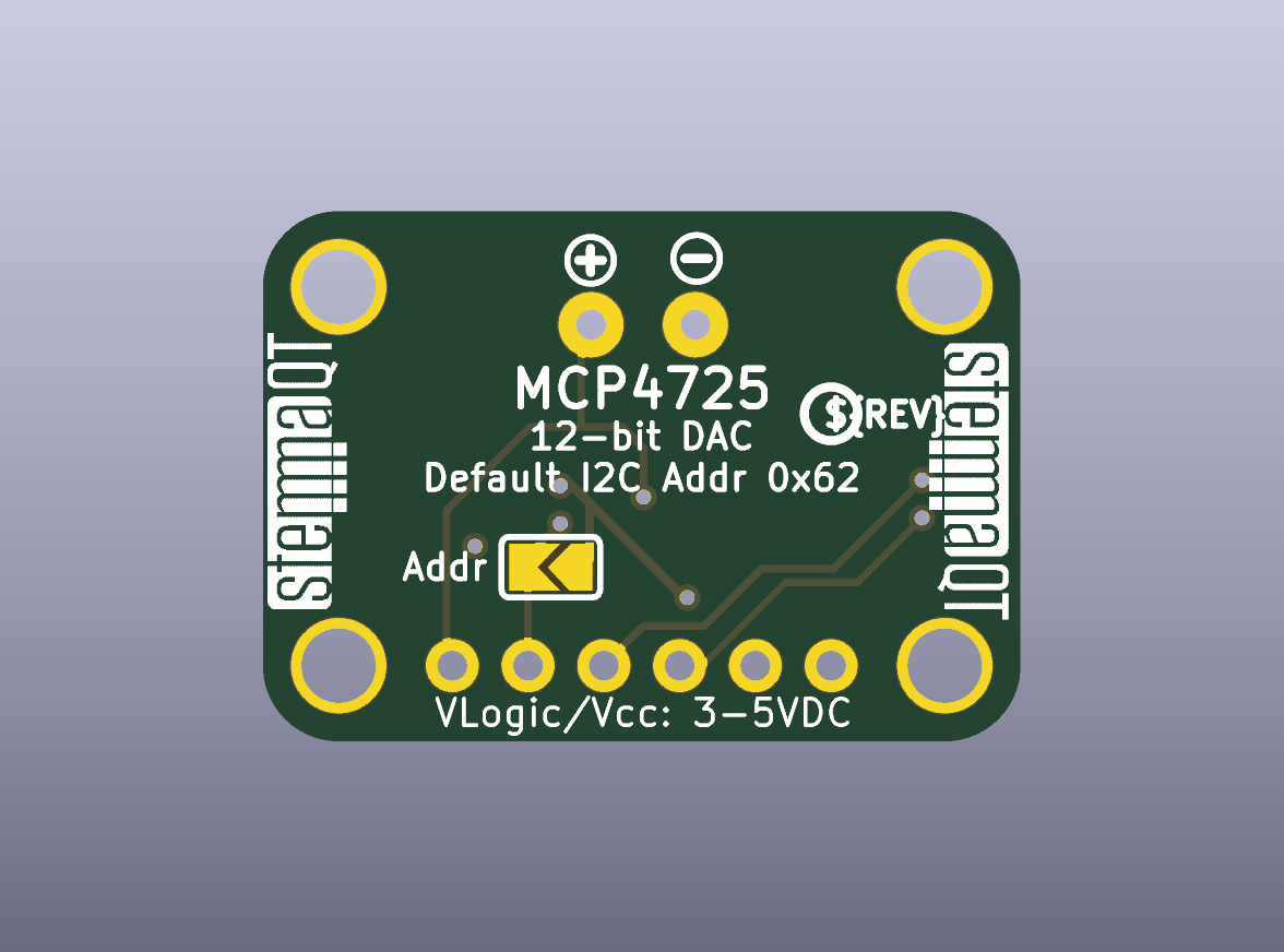 MCP4725 DAC I2C de 12 bits STEMMA QT PCB desnudo - vista inferior del PCB desnudo