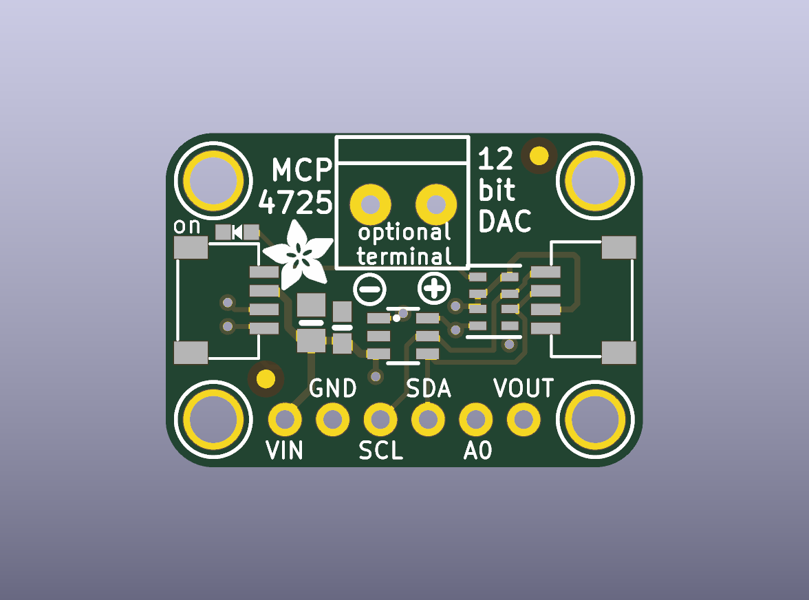 MCP4725 DAC I2C de 12 bits STEMMA QT PCB desnudo - vista superior de la PCB desnudo