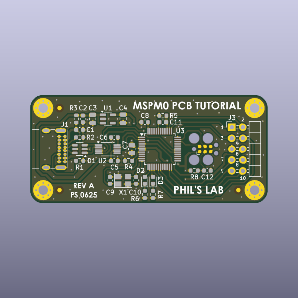 MSPM0G3507 USB-C Development Bare PCB Rev A - top bare PCB view