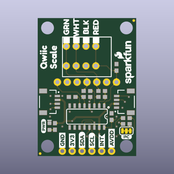 Amplificador de celda de carga I2C NAU7802 Qwiic PCB desnudo - vista superior del PCB desnudo