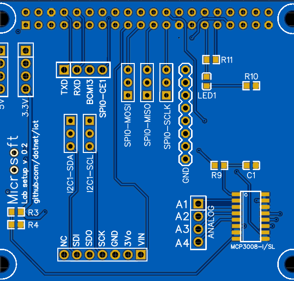 Raspberry Pi GPIO test expansion bare PCB for MCP3008 and BME280 module