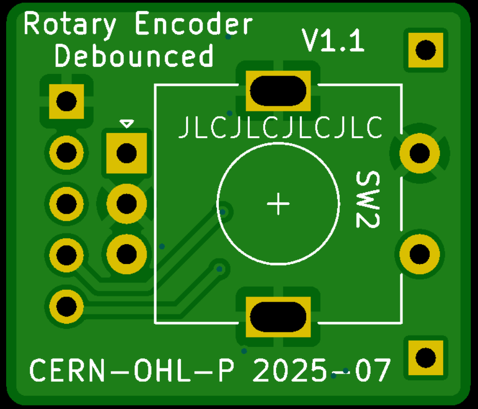 74HC14 Rotary Encoder Debounced V1.1 back bare PCB render — not assembled PCBA
