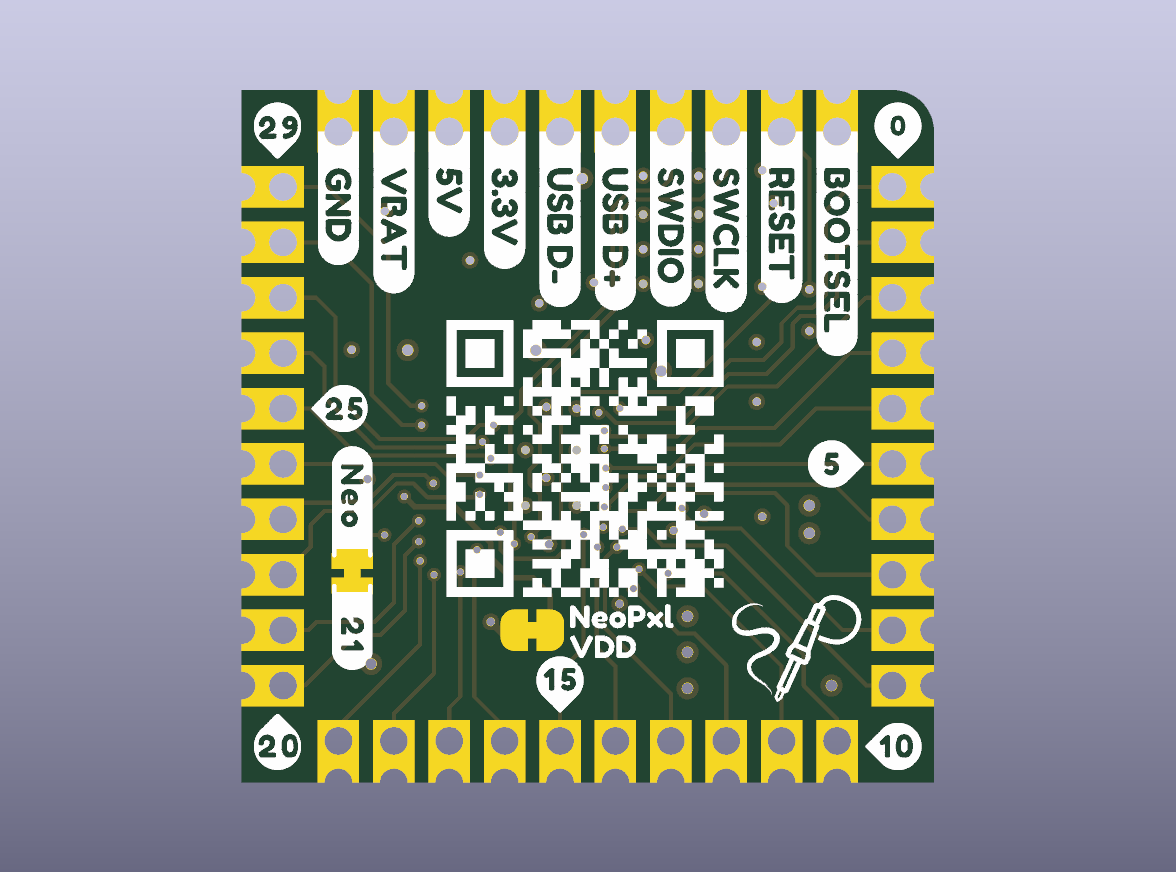 RP2040 Stamp Castellated Core Module Blanked PCB - Ansicht der Unterseite der blanken Leiterplatte