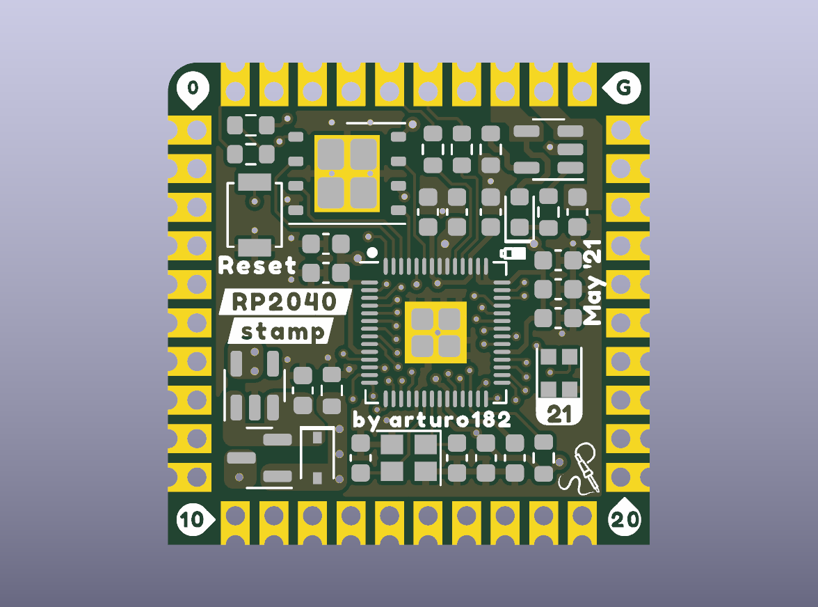 RP2040 Stamp Castellated Core Module Blanked PCB - Draufsicht auf die blanke Leiterplatte