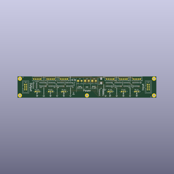 Split-Flap Chainlink 6-Module Driver Bare PCB - top bare PCB view