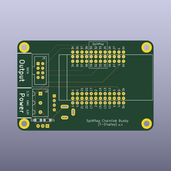 Split-Flap Chainlink T-Display Controller Carrier Bare PCB - top bare PCB view