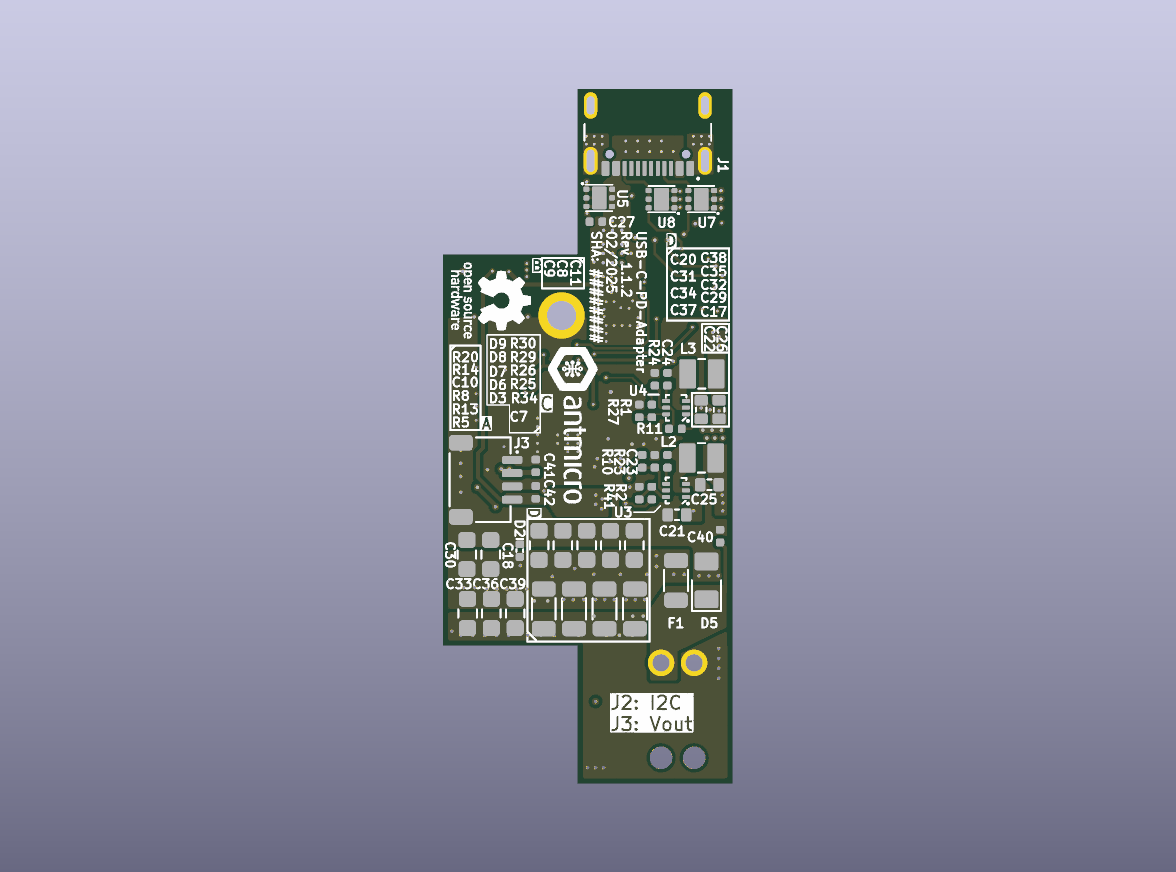 Adaptador de corriente USB-C PD STUSB4500 de 12 V, PCB desnudo - vista inferior del PCB desnudo