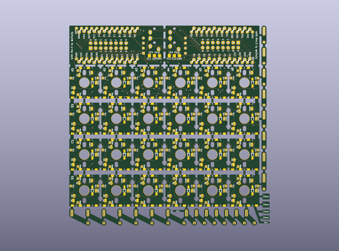 te96 Rev 5 Modular Keyboard Bare PCB Panel - bottom bare PCB view