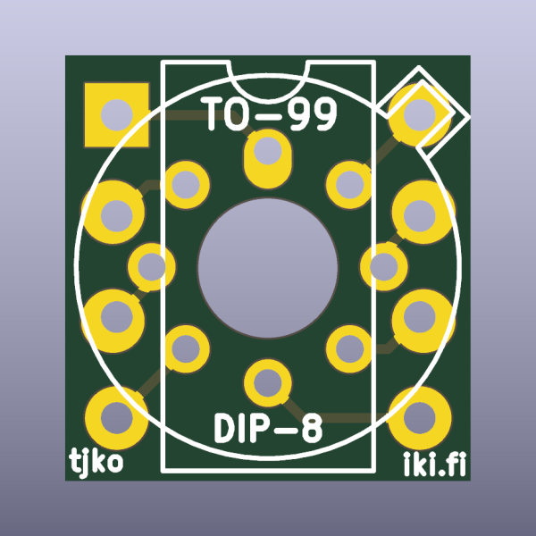 TO-99 to DIP-8 Adapter V2 Bare PCB - top bare PCB view