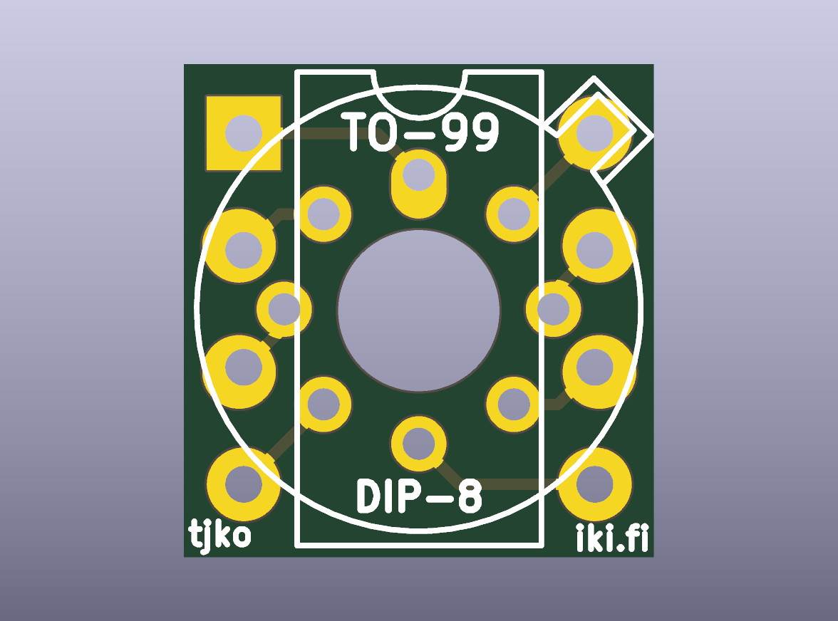 TO-99 to DIP-8 Adapter V2 Bare PCB - top bare PCB view