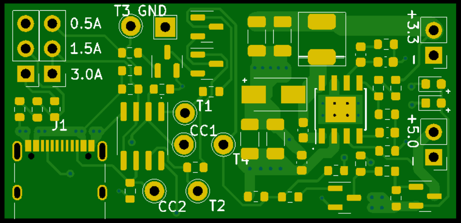 USB-C 3.3V Step-Down Converter front bare PCB render — not assembled PCBA