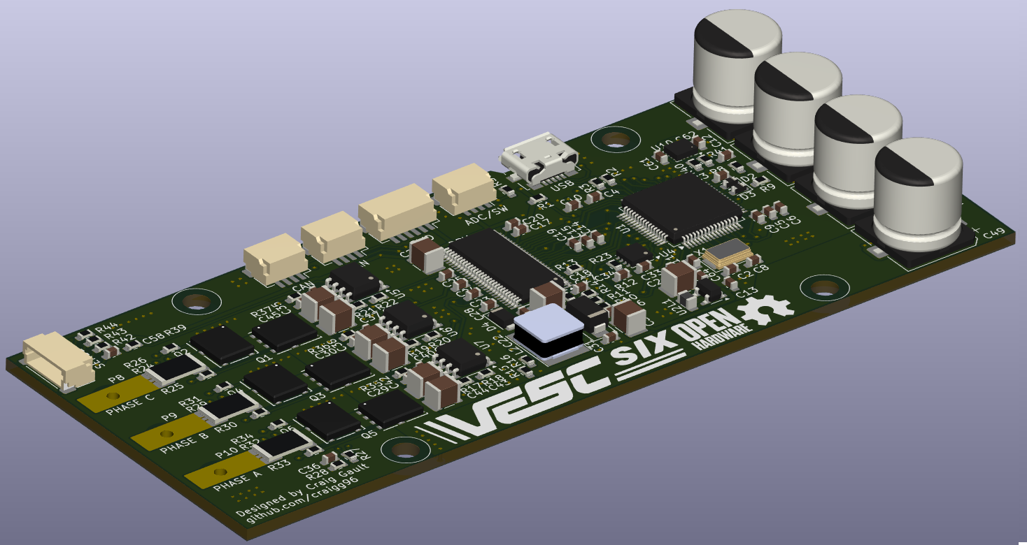 VESC6 Open Hardware — Assembled 3D render — reference