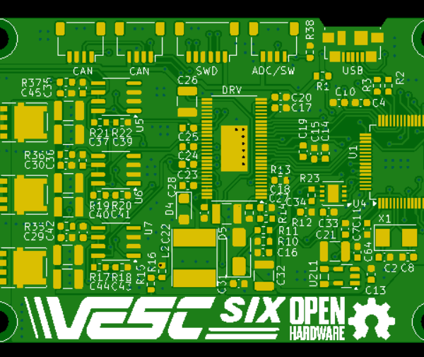 VESC6 Open Hardware – Render der unbestückten Leiterplatte – ohne Bauteile