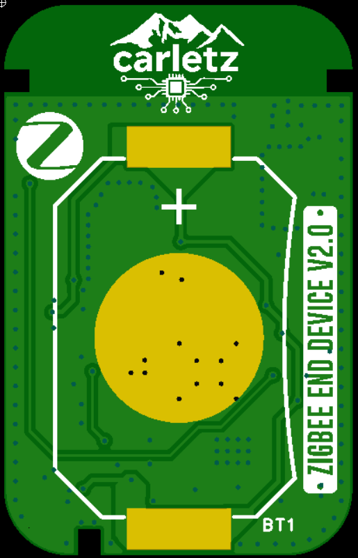 CC2530 Zigbee Contact Sensor V2 back bare PCB render — not assembled PCBA