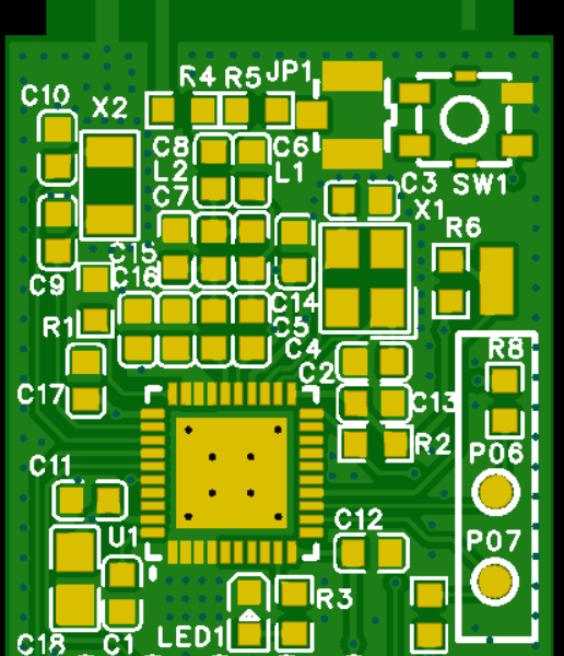 CC2530 Zigbee Contact Sensor V2 front bare PCB render — not assembled PCBA