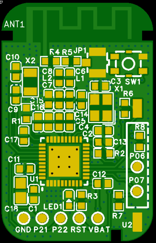 CC2530 Zigbee Contact Sensor V2 front bare PCB render — not assembled PCBA