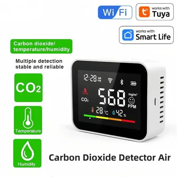 Carbon Dioxide Detector Air Monitor Multifunctional LED Digital Temperature and Humidity Tester Smart Home Measuring Tool