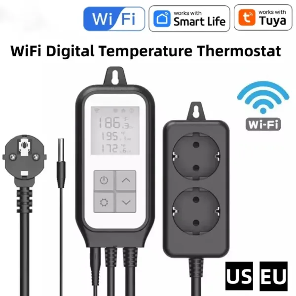 WIFI Temperature Sensor Controller Thermostat Dual Heat Cooling Relay Socket Thermometer Smart Life Brewery Greenhouse