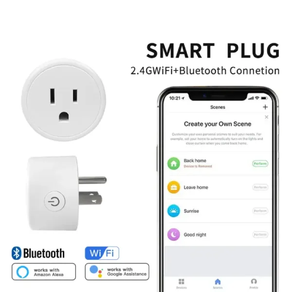 Wi-Fi+Bluetoothスマートプラグ（米国製）ソケットアプリ、ワイヤレススイッチ、EWeLinkスマートホーム家電シーン連携、Google Home音声制御