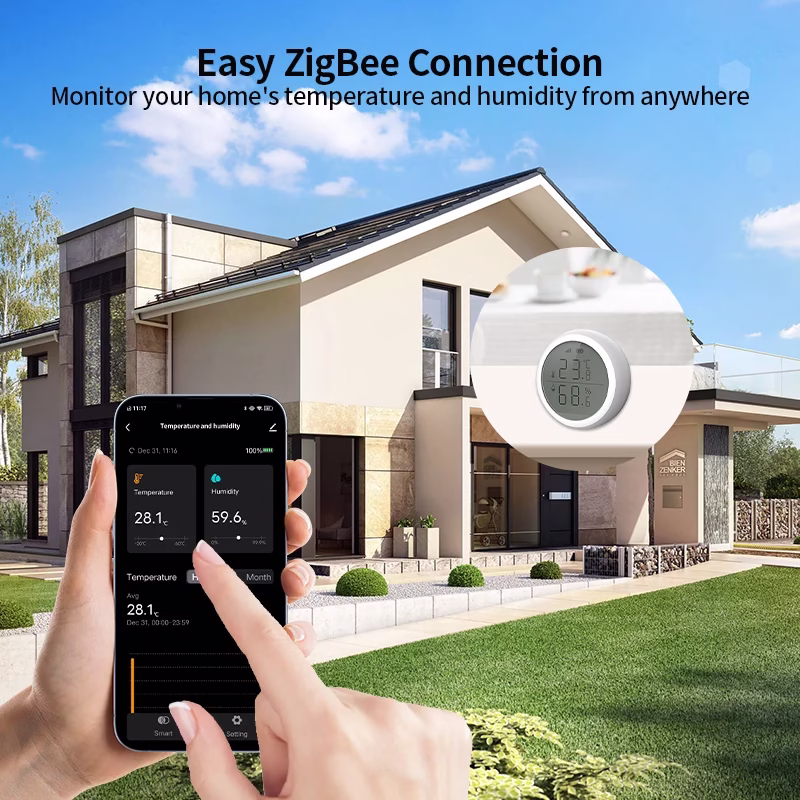 ZigBee Smart Temperature & Humidity Sensor with LCD Display | Alexa & Google Home Compatible | Indoor Room Thermometer Hygrometer - Imagen 5
