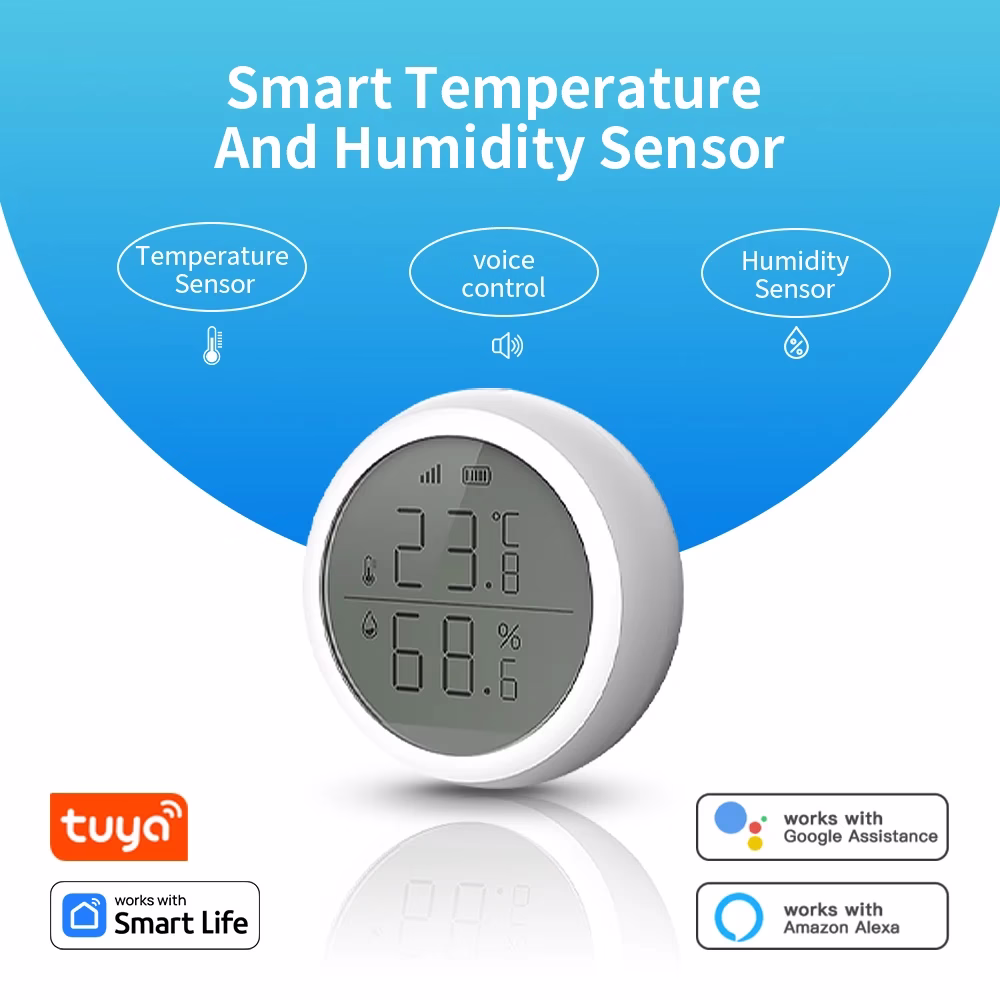 Sensor inteligente de temperatura y humedad ZigBee con pantalla LCD | Compatible con Alexa y Google Home | Termómetro higrómetro para interiores