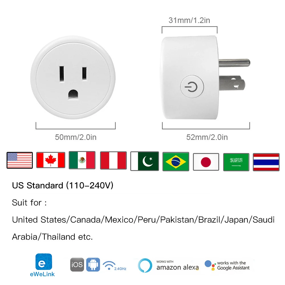 Wifi+Bluetooth Smart Plug USA Socket App Wireless Switch EWeLink Smart Home Appliance Scene Linkage Google Home Voice Control - Imagen 6