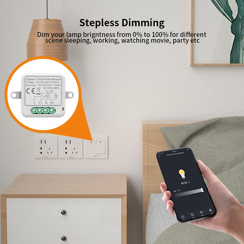 Zigbee Smart Dimmer Switch Module Supports 2 Way Control LED Lights Dimmable Switch Work with Alexa Google Home Need Hub - 画像 (4)