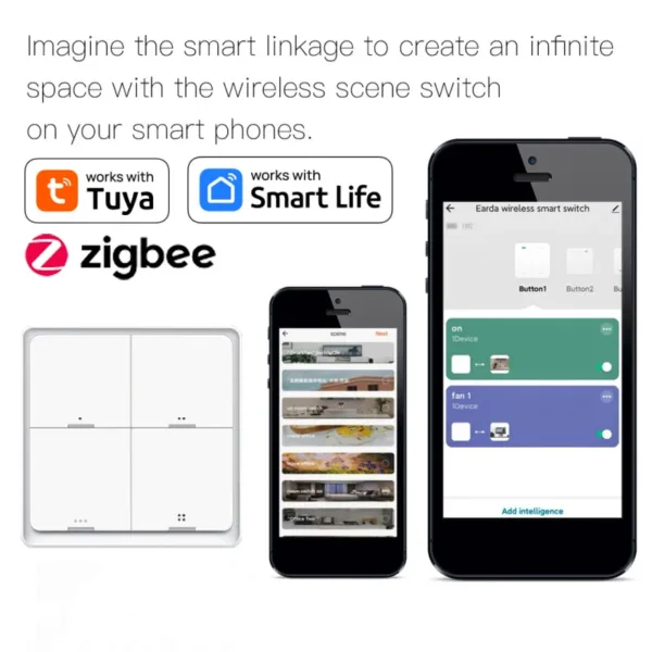4 Gang ZigBee Wireless 12 Scene Switch Push Button Controller Battery Powered Automation Scenario for Tuya Devices