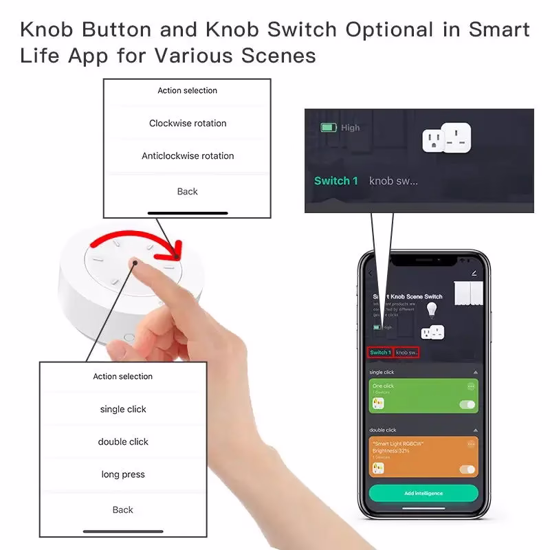 ZigBee Smart Knob Switch Wireless Smart Scene Switch Button Remote Knob Dimmer Automation Scenario APP Control Zigbee Bulb - Imagen 5