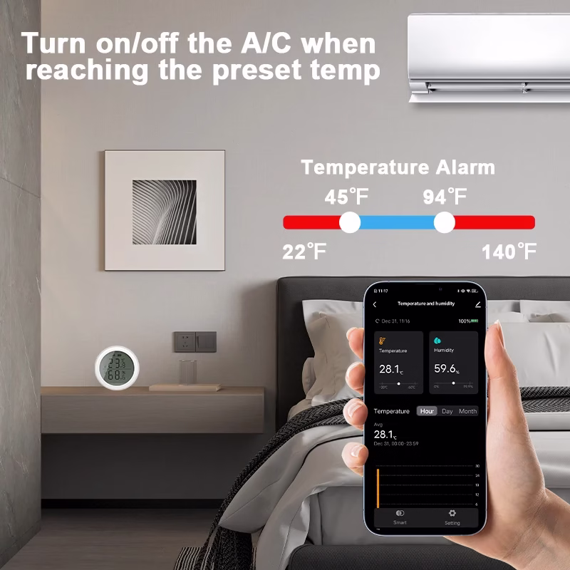 ZigBee Smart Temperature & Humidity Sensor with LCD Display | Alexa & Google Home Compatible | Indoor Room Thermometer Hygrometer - Imagen 3