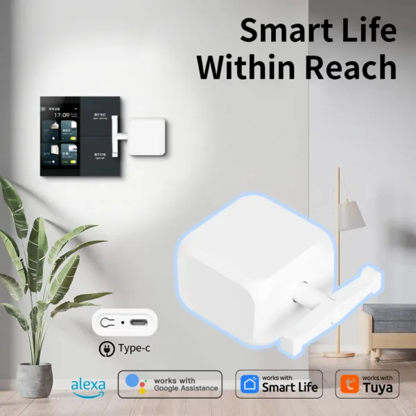 Intelligenter Wippschalter für Fingerroboter mit Bluetooth-Mesh-Funktion, verstellbarem Arm und Unterstützung für Google Alexa-Sprachassistenten