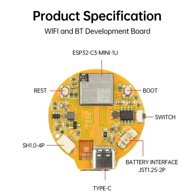 ESP32-C3-MINI-1U Development Board 1.28 Inch 240*240 IPS Smart Display Screen LCD TFT Module WiFi & Bluetooth With Touch - 画像 (3)