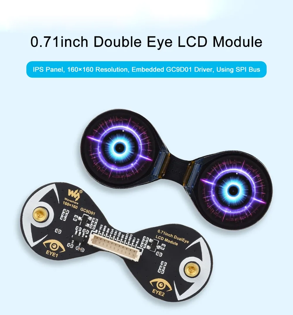 Módulo de pantalla LCD redonda de doble ojo de 0,71 pulgadas, opción SPI, 160x160, 65.000 colores para Arduino, Raspberry Pi, ESP32, Pico y STM32.