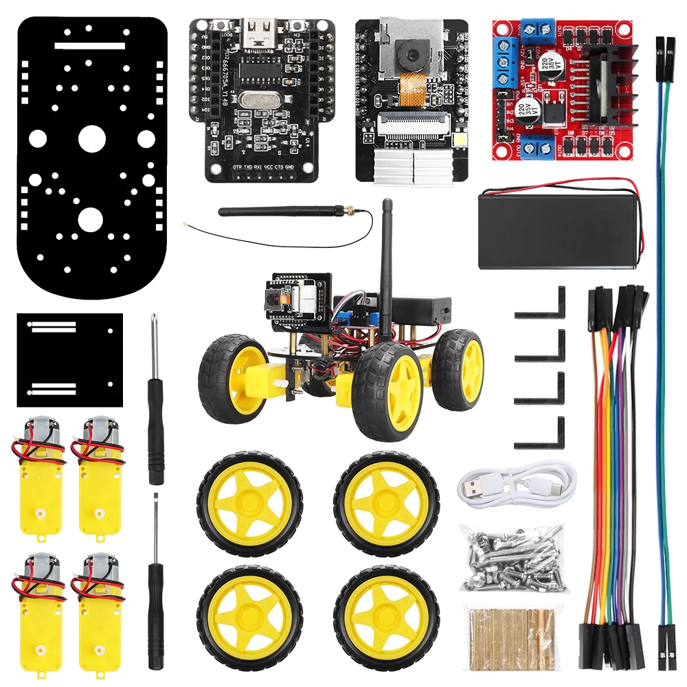 ESP32カメラ搭載Wi-Fiロボットキット、Arduinoプログラミング対応、自動化ロボットカーキット(アンテナ付き)、学習用完全コーディングキット