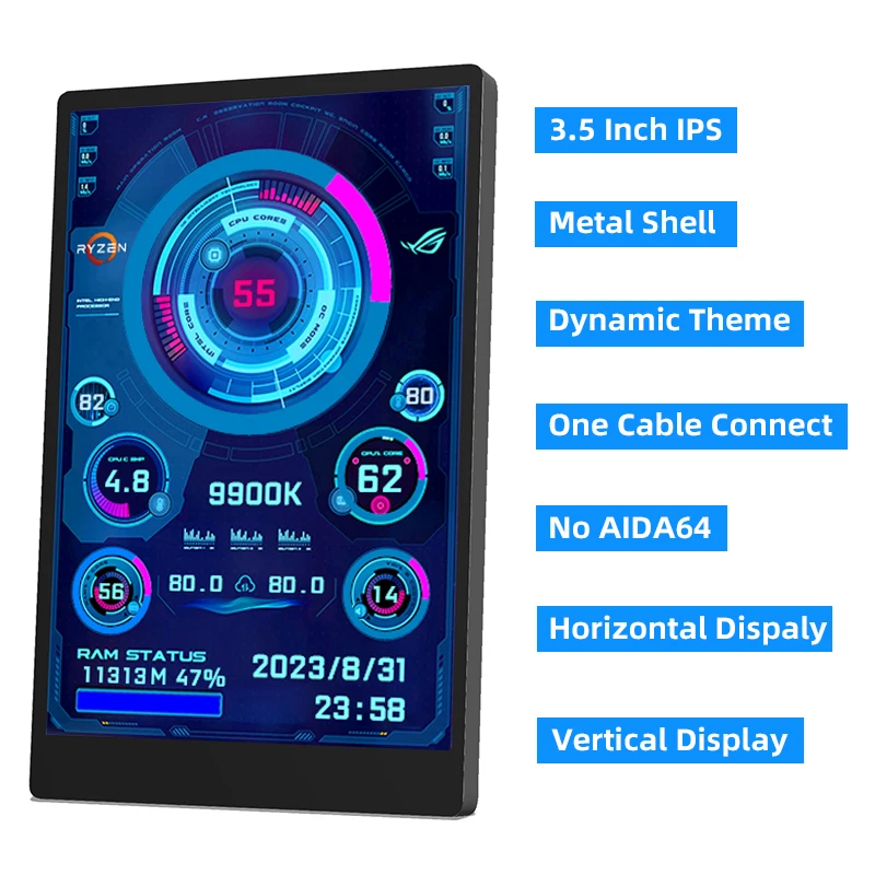 3.5 Inch IPS Type C Secondary Screen for Computer CPU GPU RAM HDD Display 320*480 USB LCD Monitor Freely AIDA64 Windows 10 11 - 画像 (2)